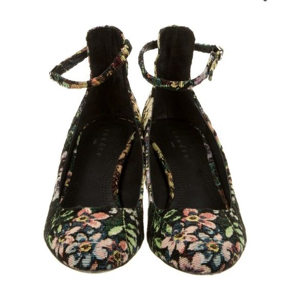 New SANDRO Paris Elise Floral Print Pumps Shoes Size 40 Black with straps - Picture 2 of 12